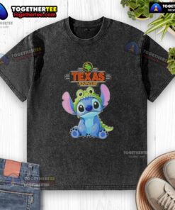 Alt Text: Cosplay of Nice Stitch wearing a Crocodile X Texas Roadhouse washed t-shirt, showcasing vibrant colors and unique design.