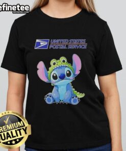 Nice Stitch Cosplay Crocodile X USPS Ladies Tee featuring vibrant colors and fun design for anime fans.