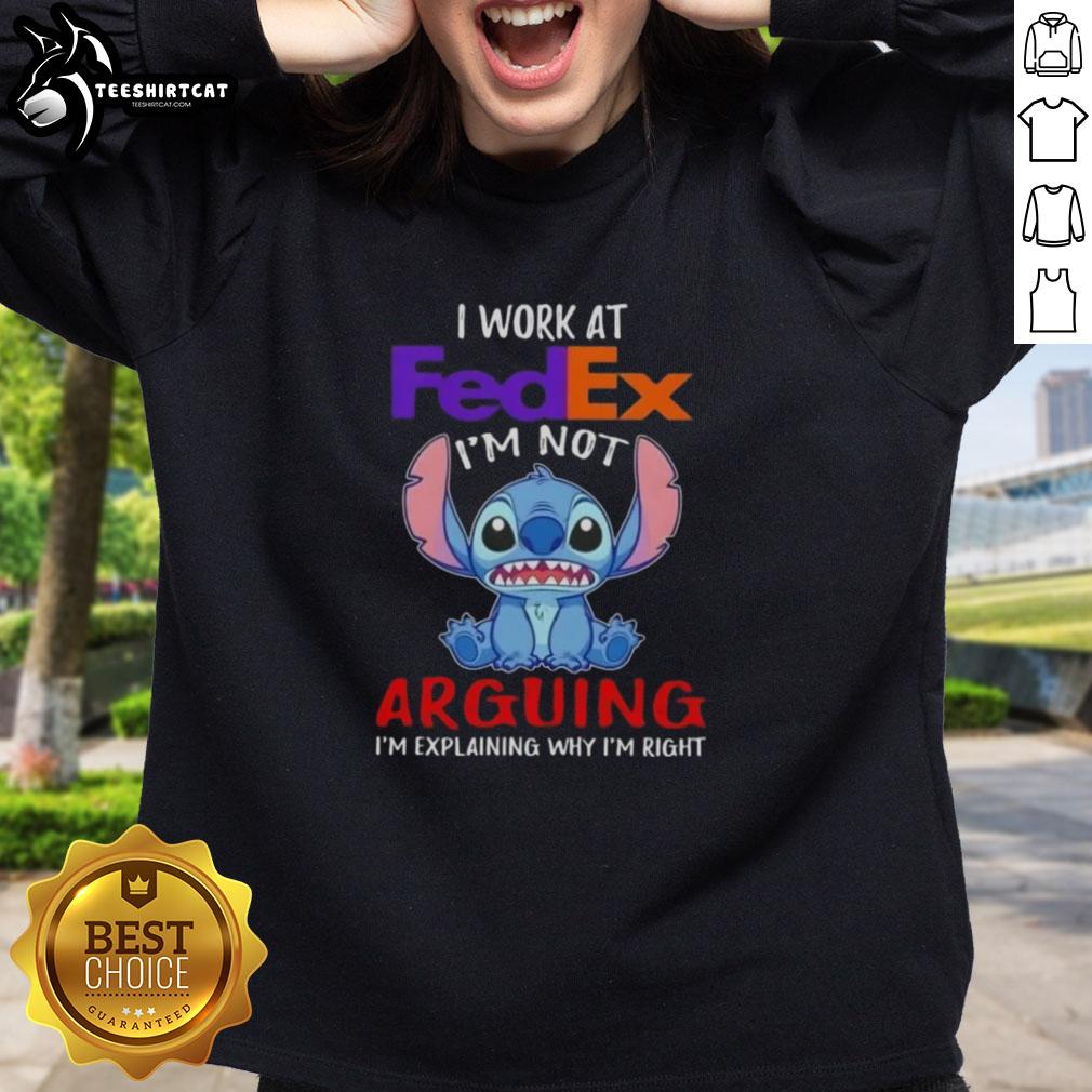 nice-stitch-i-work-at-fedex-im-not-arguing-im-explaining-why-im-right-sweatshirt Alt Text: FedEx sweatshirt with 'I'm not arguing, I'm explaining why I'm right' design, perfect for casual wear.