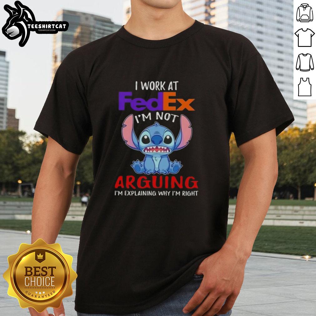 nice-stitch-i-work-at-fedex-im-not-arguing-im-explaining-why-im-right-t-shirt Funny FedEx t-shirt with 'I'm Not Arguing I'm Explaining Why I'm Right' slogan in stylish stitch design.