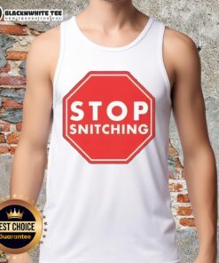 Stylish Nice Stop Snitching Tank Top in black featuring bold text, perfect for casual summer outfits.