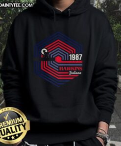 Stylish hoodie featuring the Demogorgon logo from Stranger Things set in Hawkins, Indiana, 1987.