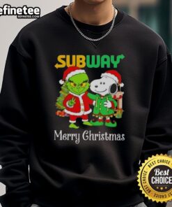 Nice Subway X Grinch and Snoopy Merry Christmas sweatshirt featuring festive designs for holiday cheer.