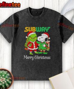 Nice Subway X Grinch and Snoopy Merry Christmas washed t-shirt featuring festive graphics for holiday cheer.