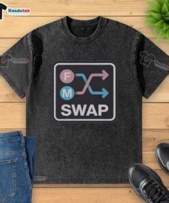Nice Swap FM logo on a washed t-shirt, showcasing a trendy design for music lovers and fashion enthusiasts.