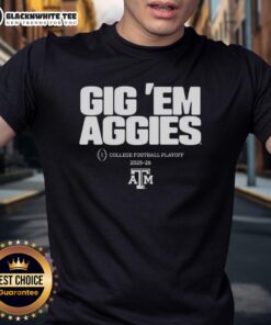 Texas A&M Aggies NCAA College Football Playoff 2025-2026 T-shirt featuring 'Gig 'Em Aggies' slogan in vibrant design.
