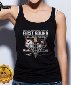 Texas A&M Aggies vs Miami Hurricanes tank top, showcasing vibrant design for 2025 College Station first-round game.