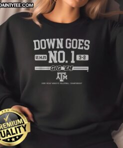 Texas A&M Volleyball 'Down Goes No. 1' sweatshirt featuring team colors and logo, perfect for fans celebrating a big win.