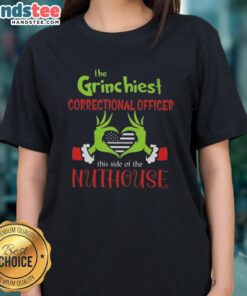 Nice The Grinchiest Correctional Officer T-shirt for ladies, featuring a fun design perfect for holiday cheer and humor.