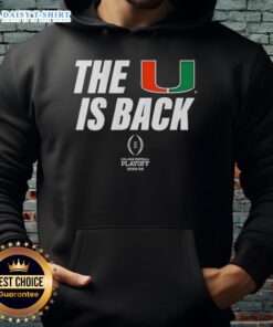 Miami Hurricanes Football 2025 CFP hoodie featuring 'Nice-The-U-Is-Back' slogan, perfect for fans and game days.
