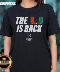 Miami Hurricanes Football 2025 CFP ladies tee featuring vibrant design and team colors, perfect for fans.