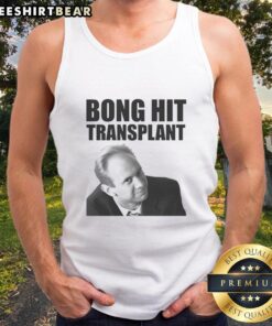 Alt Text: Thomas Myers taking a bong hit in a stylish tank top, showcasing a vibrant and relaxed transplant lifestyle.