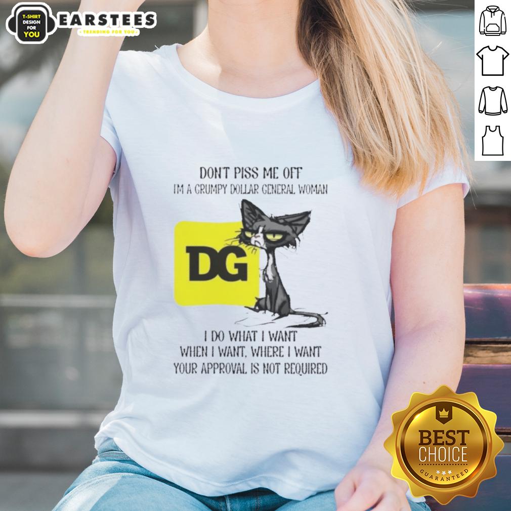 nice-tired-cat-dont-piss-me-off-im-a-grumpy-dollar-general-woman-i-do-what-i-want-when-i-want-ladies-tee Grumpy cat wearing a Dollar General woman tee, showcasing a sassy attitude with the phrase I do what I want.