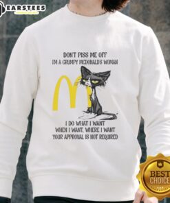 Grumpy McDonald's woman sweatshirt featuring a tired cat design, perfect for casual wear and expressing your mood.