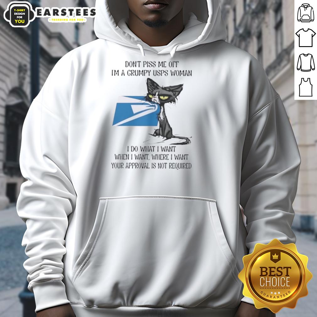 nice-tired-cat-dont-piss-me-off-im-a-grumpy-usps-woman-i-do-what-i-want-when-i-want-hoodie Grumpy USPS woman hoodie with a tired cat graphic, showcasing a humorous attitude and a playful design for cat lovers.