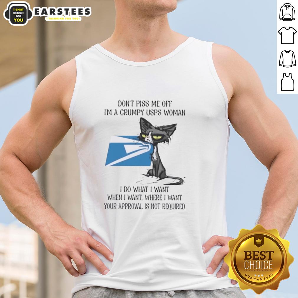 nice-tired-cat-dont-piss-me-off-im-a-grumpy-usps-woman-i-do-what-i-want-when-i-want-tank-top Grumpy USPS woman in a tank top with a tired cat, showcasing a humorous and rebellious attitude. Perfect for cat lovers!