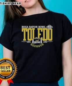 Nice Toledo Rockets 2025 Boca Raton Bowl logo on a ladies tee, perfect for fans supporting their team in style.