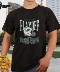Alt Text: Tulane Green Wave NCAA 2025-2026 College Football Playoff curved helmet t-shirt, vibrant design for fans.