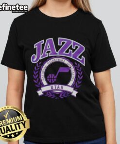 Nice Utah Jazz National Basketball Association crest on a stylish ladies' tee shirt for fans and casual wear.