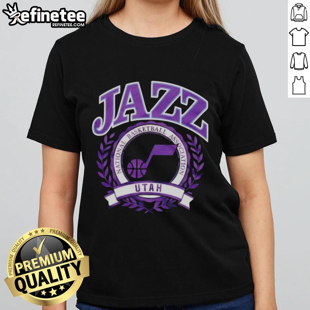nice-utah-jazz-national-basketball-association-crest-ladies-tee Nice Utah Jazz National Basketball Association crest on a stylish ladies' tee shirt for fans and casual wear.