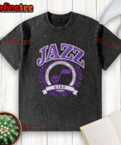 Nice Utah Jazz National Basketball Association crest washed t-shirt featuring vibrant team colors and logo design.