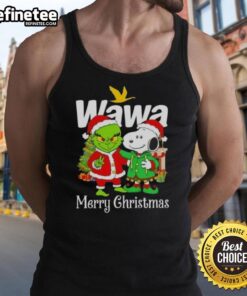 Festive Nice Wawa X Grinch and Snoopy Merry Christmas tank top design for holiday celebrations.