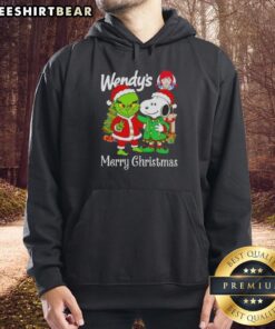 Nice Wendy's x Grinch and Snoopy Merry Christmas hoodie featuring festive designs for holiday cheer.