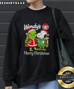 Nice Wendy's X Grinch and Snoopy Merry Christmas sweatshirt featuring festive designs perfect for holiday cheer.