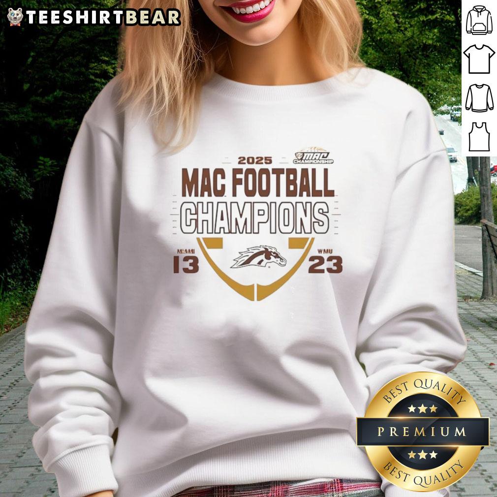 nice-western-michigan-broncos-2025-mac-football-champions-sweatshirt Alt Text: Western Michigan Broncos 2025 MAC Football Champions sweatshirt showcasing team pride and championship spirit.