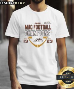 Alt Text: Western Michigan Broncos 2025 MAC Football Champions T-Shirt featuring team colors and logo, perfect for fans.