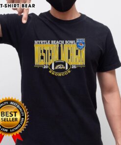 Alt Text: Nice Western Michigan Broncos 2025 Myrtle Beach Bowl Logo T-Shirt featuring the team logo and vibrant colors.