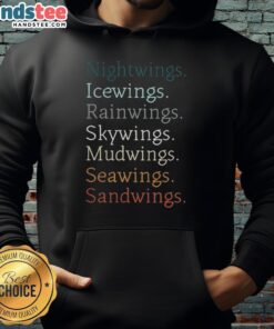 Cozy hoodie featuring Nice Wings of Fire dragons and names of dragon tribes, perfect for fans of the series.