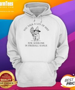 Person wearing a 'Nice You Talk A Lot Of Shit For Someone In Fireball' hoodie, showcasing bold graphic design and casual style.