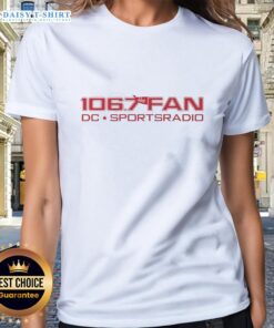 Alt Text: Official 106.7 The Fan DC Sports Radio logo on a stylish ladies tee, perfect for sports fans and radio enthusiasts.