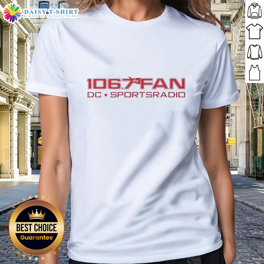 Official 106.7 The Fan Dc Sports Radio Logo Ladies Tee Alt Text: Official 106.7 The Fan DC Sports Radio logo on a stylish ladies tee, perfect for sports fans and radio enthusiasts.