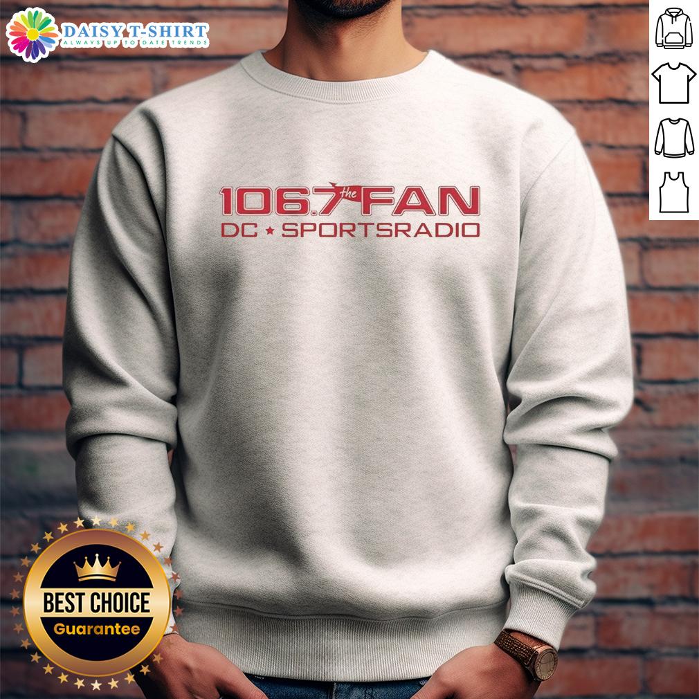 Official 106.7 The Fan Dc Sports Radio Logo Sweatshirt Alt Text: Official 106.7 The Fan DC Sports Radio logo sweatshirt featuring a bold design, perfect for sports fans.