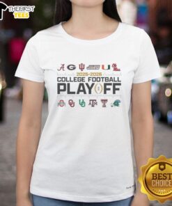 Alt Text: Official 2025-2026 College Football Playoffs 12-Team Ladies Tee featuring stylish design and team spirit.
