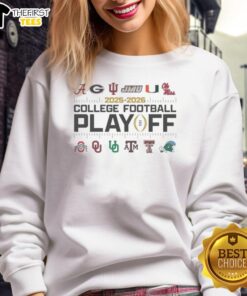 Official 2025-2026 College Football Playoffs 12-Team Sweatshirt featuring team logos and playoff branding in vibrant colors.