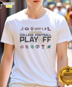 Official 2025-2026 College Football Playoffs 12 Team T-Shirt featuring team logos and playoff graphics.
