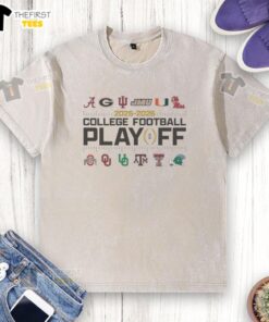 Official 2025-2026 College Football Playoffs 12-Team washed t-shirt design showcasing team spirit and playoff excitement.