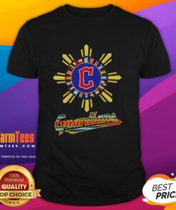 Alt Text: Official 2025 Cleveland Guardians Baseball X Hispanic T-Shirt featuring vibrant colors and team logo design.