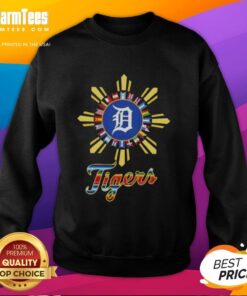 Official 2025 Detroit Tigers Baseball x Hispanic sweatshirt showcasing team logo and vibrant colors.