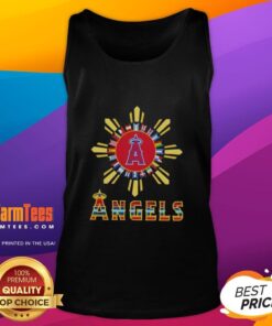 Official 2025 Los Angeles Angels Baseball x Hispanic tank top featuring vibrant design and team logo.