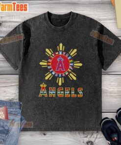 Alt Text: Official 2025 Los Angeles Angels Baseball x Hispanic washed t-shirt featuring vibrant team graphics and comfortable fit.