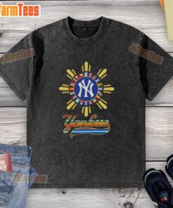 Official 2025 New York Yankees Baseball X Hispanic washed t-shirt featuring the team logo and stylish design.