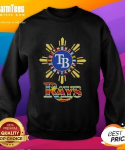 Official 2025 Tampa Bay Rays baseball x Hispanic sweatshirt featuring team logo and vibrant colors.
