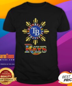 Alt Text: Official 2025 Tampa Bay Rays Baseball X Hispanic T-Shirt featuring vibrant colors and team logo for fans.