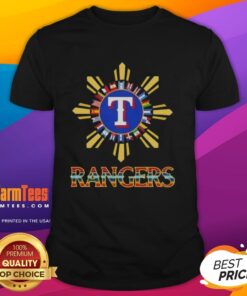 Official 2025 Texas Rangers Baseball X Hispanic T-Shirt featuring vibrant team colors and cultural design elements.