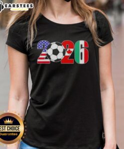 Official 2026 International Soccer Tournament flags design on a stylish ladies tee shirt for fans and supporters.