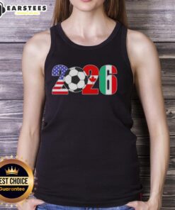 Official 2026 International Soccer Tournament flags tank top featuring vibrant national flags and sporty design.